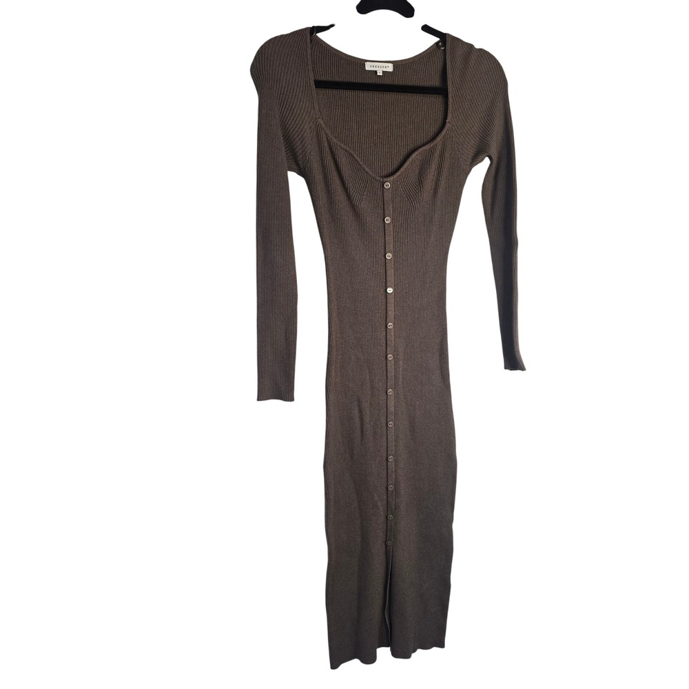 Crescent CD8123 Ribbed Knit Dress Women S Brown Viscose Minimalist Quiet Luxury
